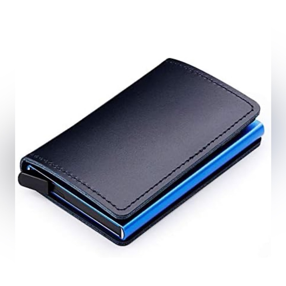 Genuine Leather RFID Dark Blue Credit Card Holder Case Wallet